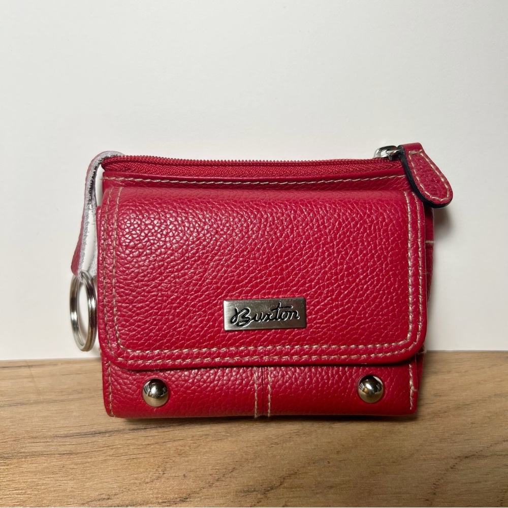 Buxton Red Genuine Leather Wallet with Key Ring and Wide ID Slot NWOT - Picture 2 of 11